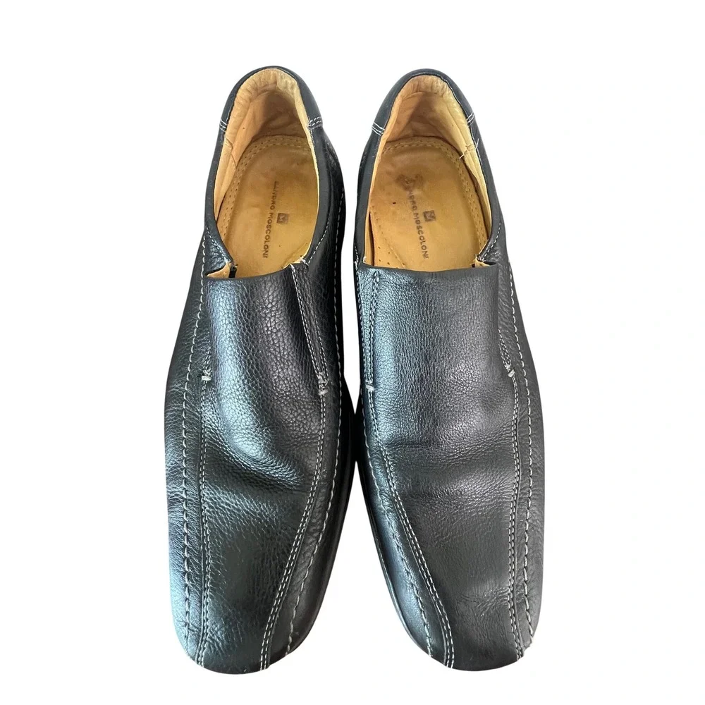 Sandro Moscoloni Mens Black Leather‎ Slip On Loafers Square Toe Shoes Size 9.5 D